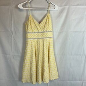 Miami White Yellow Floral Embroidered Mini‎ Dress Size Small Eyelet
